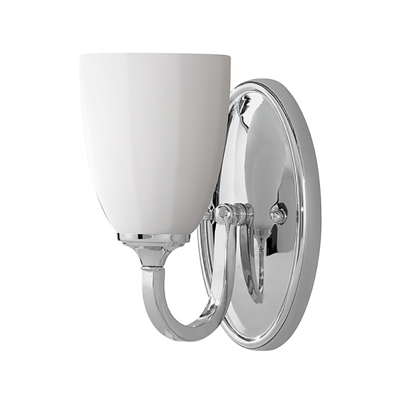 Бра для ванных комнат с белым стеклянным плафоном в форме бокала на овальном основании цвета хром с изогнутым держателем Feiss Хром Белый в Барнауле | Loft Concept 