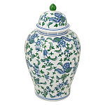 Ваза с крышкой и зелено-голубым цветочным узором на белом фоне Blue & White Ornament варинант исполнения - 1 | Loft Concept в Барнауле