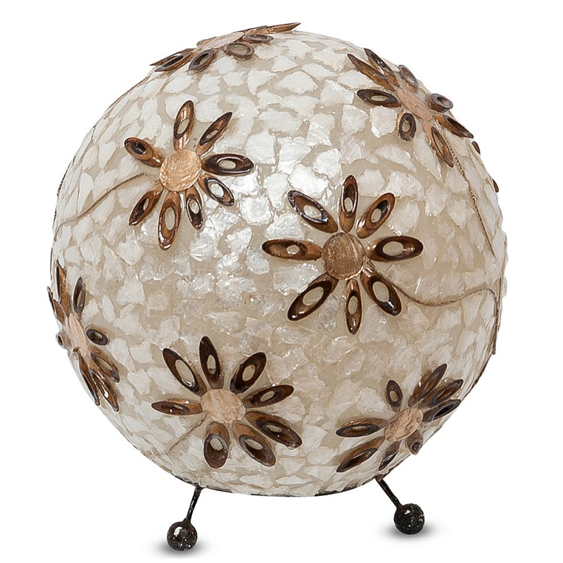 Настольная лампа из перламутра на металлическом каркасе Indonesian Ball Коричневый Черный матовый Перламутровый Настольная лампа из перламутра на металлическом каркасе Indonesian Ball Коричневый Черный матовый Перламутровый в Барнауле | Loft Concept