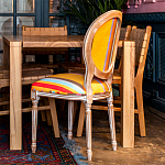 Стул бежевый в разноцветную полоску из натурального бука с изображением птиц и цветов Blooming Birds Colorful Stripes Chair варинант исполнения - 4 | Loft Concept в Барнауле