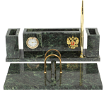 Настольный письменный набор из змеевика с подставкой под календарь и часами Successful Leader варинант исполнения - 1 | Loft Concept в Барнауле