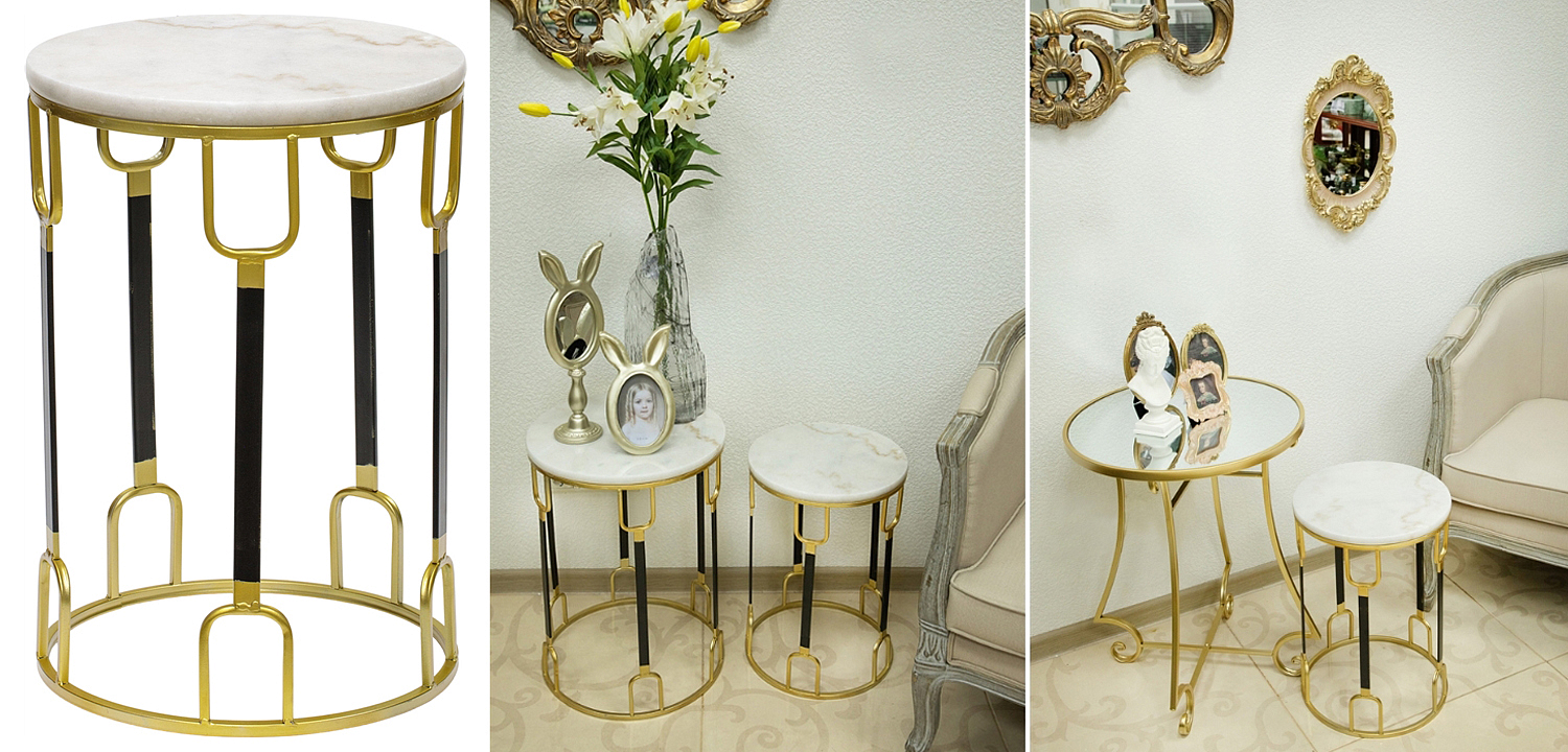 Приставной стол Dorius Side Table white marble high Приставной стол Dorius Side Table white marble high - Loft-Concept в Барнауле