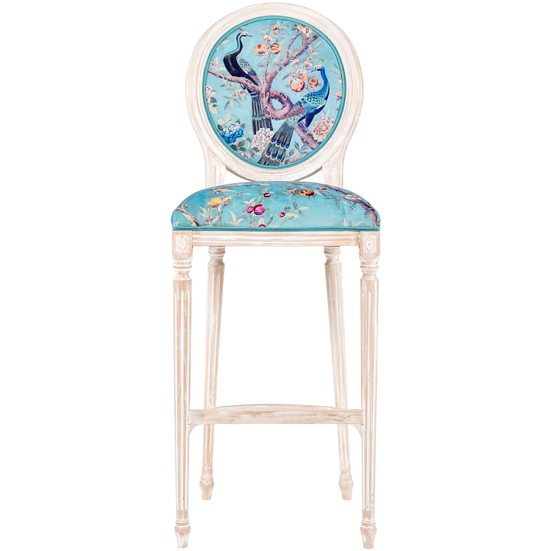 Барный стул из массива бука с изображением птиц и цветов Turquoise Beige Chinoiserie Garden Chair Мульти Бирюзовый Бежевый Барный стул из массива бука с изображением птиц и цветов Turquoise Beige Chinoiserie Garden Chair Мульти Бирюзовый Бежевый в Барнауле | Loft Concept