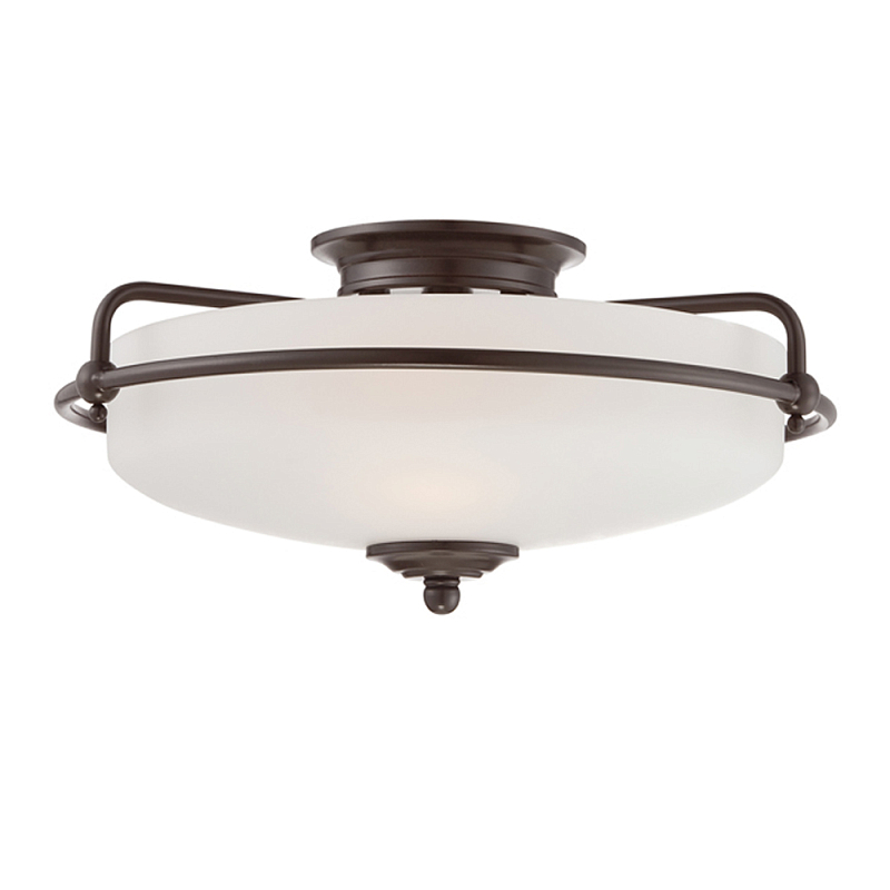 Потолочный светильник со стеклянным плафоном на изогнутых кронштейнах Quoizel  Бронза Белый Хром Латунь Прозрачное Стекло в Барнауле | Loft Concept 