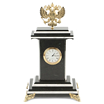 Часы настольные бронзовые с Гербом России из натурального камня Змевик Stone Clock варинант исполнения - 1 | Loft Concept в Барнауле