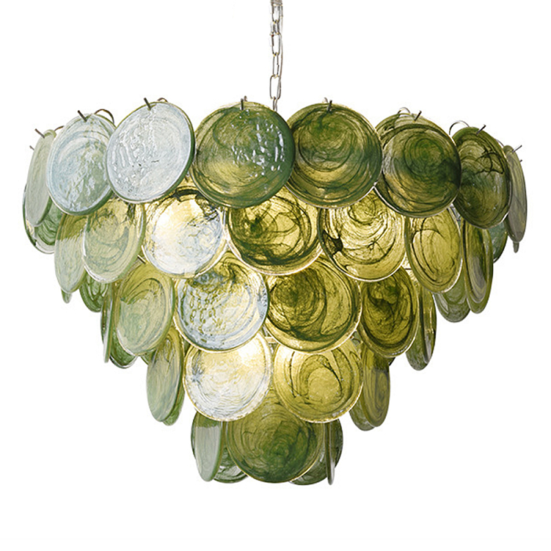 Люстра из зеленых стеклянных дисков с перламутровым эффектом Green Glowing Glaze Зеленый Серебряный Люстра из зеленых стеклянных дисков с перламутровым эффектом Green Glowing Glaze Зеленый Серебряный в Барнауле | Loft Concept