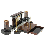 Настольный письменный набор с часами из природного камня обсидиана Royal Stone варинант исполнения - 3 | Loft Concept в Барнауле