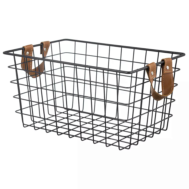 Корзина для хранения железная с ручками Iron Basket черная Черный Корзина для хранения железная с ручками Iron Basket черная Черный в Барнауле | Loft Concept
