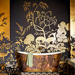 Обои ручная роспись в стиле Арт-деко Rateau Original colourway on Deep Rich Gold gilded paper варинант исполнения - 1 | Loft Concept в Барнауле