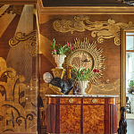 Обои ручная роспись в стиле Арт-деко Deco Dawn Bas Relief on Deep Rich Gold gilded paper варинант исполнения - 2 | Loft Concept в Барнауле