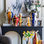 Ваза с крышкой и мазками синего и золого цвета на белом фоне Chinoiserie Ceramics варинант исполнения - 6 | Loft Concept в Барнауле