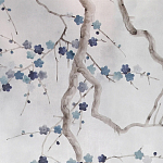Обои ручная роспись Plum Blossom Inky Hokusai on Sterling Silver gilded silk варинант исполнения - 2 | Loft Concept в Барнауле
