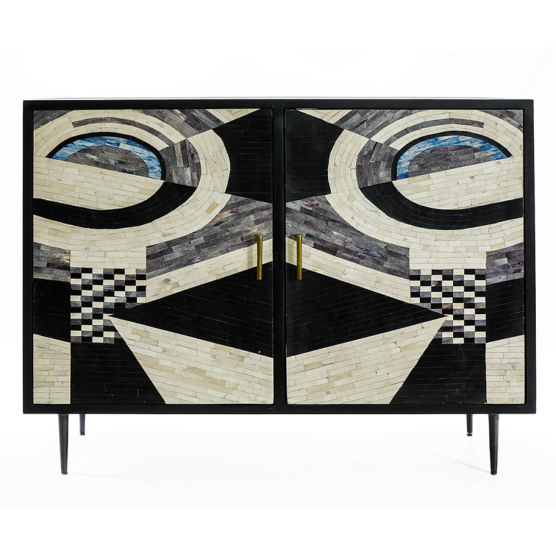 Буфет в гостиную с инкрустацией  Bone Inlay sideboard - 2 doors ivory ( слоновая кость ) Черный Голубой в Барнауле | Loft Concept 