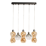 Люстра с 3-мя плафонами волнообразной формы цвета янтарь и 2-мя прозрачными шарообразными плафонами Lucid Rain  варинант исполнения - 2 | Loft Concept в Барнауле