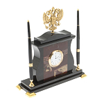 Часы настольные с Гербом России и 2-мя шариковыми ручками в комплекте Stone Clock варинант исполнения - 6 | Loft Concept в Барнауле