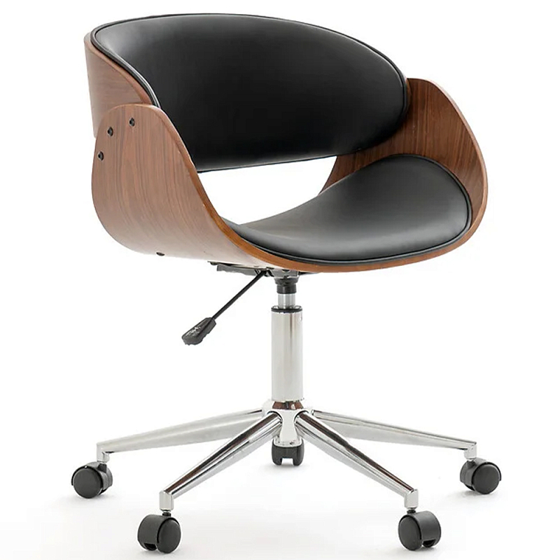 Вращающееся офисное кресло на колёсах Delwyn Chair Коричневый Черный Хром Вращающееся офисное кресло на колёсах Delwyn Chair Коричневый Черный Хром в Барнауле | Loft Concept