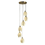 Подвесной светильник светодиодный с 6-ю белыми плафонами в виде цветов Flower Light Gold варинант исполнения - 1 | Loft Concept в Барнауле
