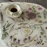 Журнальный стол из эпоксидной смолы с цветами White Flowers Epoxy Resin Coffee Table варинант исполнения - 4 | Loft Concept в Барнауле