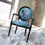 Полукресло из массива бука бирюзовое с изображением птиц и цветов Turquoise Chinoiserie Garden Chair варинант исполнения - 6 | Loft Concept в Барнауле