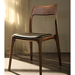 Стул деревянный с мягким сиденьем из черной натуральной кожи Moon Walnut Furniture варинант исполнения - 11 | Loft Concept в Барнауле