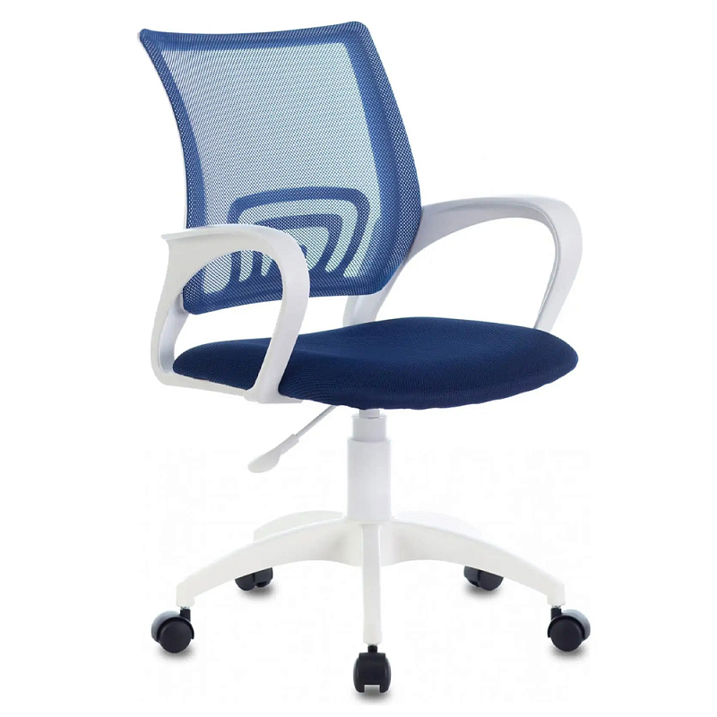 Офисное кресло с основанием из белого пластика Desk chairs Blue Синий Белый Офисное кресло с основанием из белого пластика Desk chairs Blue Синий Белый в Барнауле | Loft Concept
