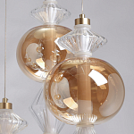 Люстра с плафонами из прозрачного и янтарного стекла в виде шаров и ромбов Gabriel Scott Luna варинант исполнения - 9 | Loft Concept в Барнауле