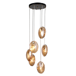 Люстра каскадная с 6-ю стеклянными круглыми плафонами янтарного цвета Savio Glass Disc Light варинант исполнения - 1 | Loft Concept в Барнауле