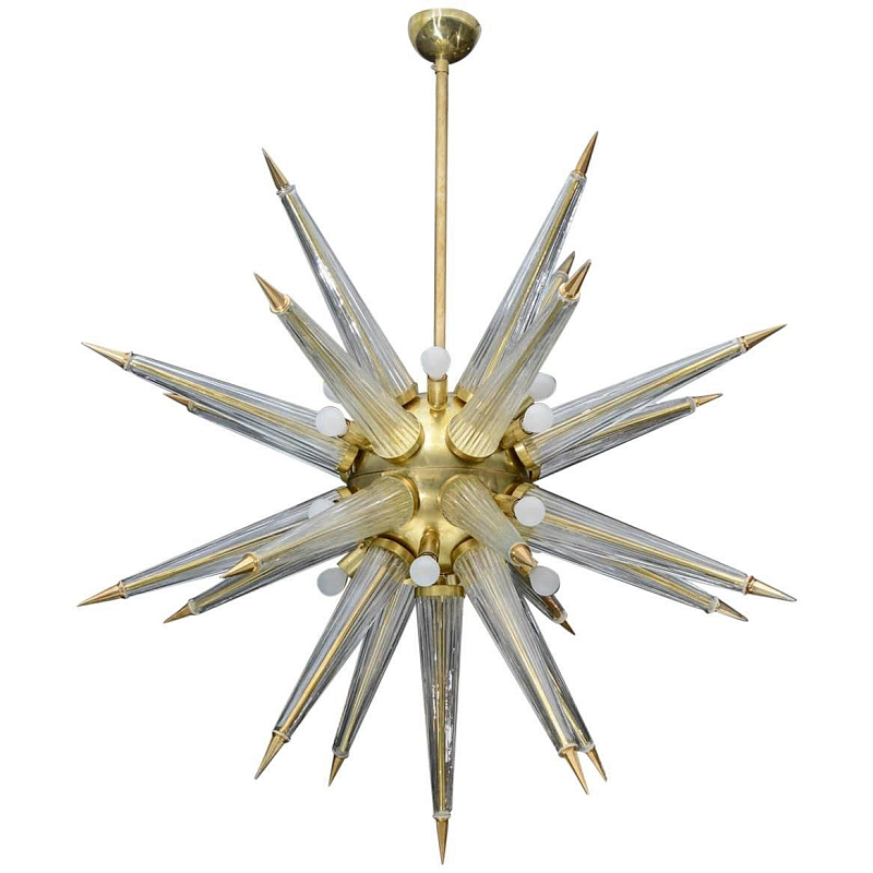 Люстра Brass Sputnik Chandelier with Murano Glass Spikes Глянцевое золото Прозрачное Стекло Люстра Brass Sputnik Chandelier with Murano Glass Spikes Глянцевое золото Прозрачное Стекло в Барнауле | Loft Concept