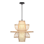 Подвесной светильник фигурный из деревянных прутьев с плафоном из натуральной ткани Light Inside the Cell варинант исполнения - 1 | Loft Concept в Барнауле