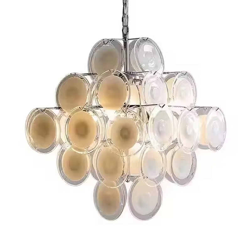 Люстра с каскадом из круглых декоративных элементов White Clear Glass Chandelier Белый Хром Прозрачный Люстра с каскадом из круглых декоративных элементов White Clear Glass Chandelier Белый Хром Прозрачный в Барнауле | Loft Concept