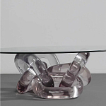 Дизайнерский журнальный стол с круглой прозрачной столешницей и основанием в виде цепи Hua Wang варинант исполнения - 1 | Loft Concept в Барнауле