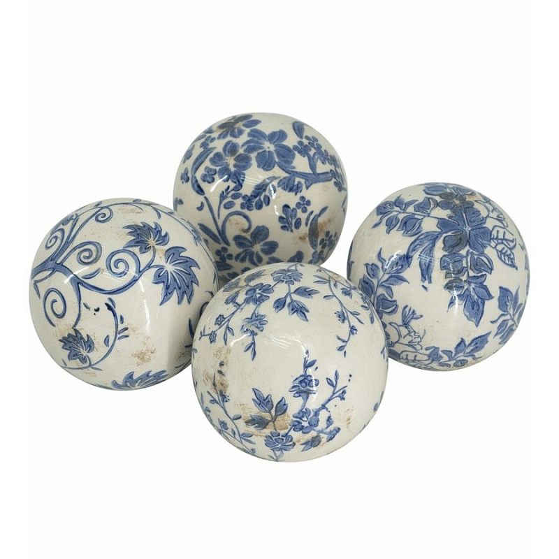 Набор керамических шаров с синей росписью Oriental Blue & White Ornament Vases Белый Синий Набор керамических шаров с синей росписью Oriental Blue & White Ornament Vases Белый Синий в Барнауле | Loft Concept