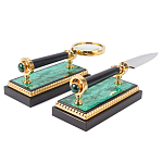 Настольный письменный набор из малахита и долерита с декором в виде герба России Leader Organizer варинант исполнения - 5 | Loft Concept в Барнауле