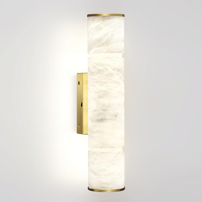 Бра с цилиндрическим плафоном из белого алебастра на прямоугольном основании Латунь Cryptocrystalline Stone Латунь Белый в Барнауле | Loft Concept 