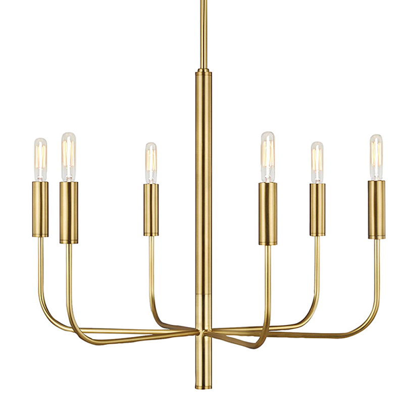 Люстра с 6-ю лампами на тонких изогнутых рожках в современном стиле Feiss Латунь Никель в Барнауле | Loft Concept 