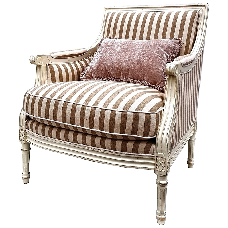Кресло в полоску в стиле прованс Modeste Provence Armchair Бежевый Коричневый в Барнауле | Loft Concept 