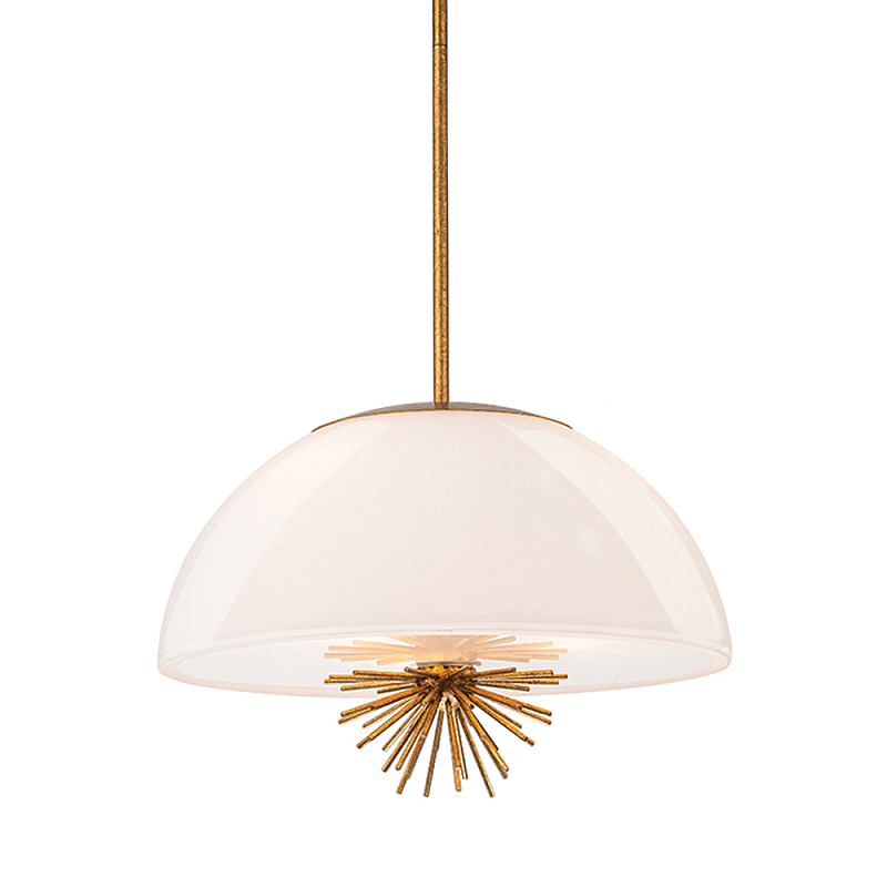 Подвесной светильник золотого цвета с полусферическим опаловым плафоном и декоративным элементом Elstead Lighting Молочный Золотой в Барнауле | Loft Concept 