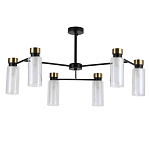 Люстра потолочная с 6-ю цилиндрическими плафонами из стекла и черным каркасом Noir Poise варинант исполнения - 1 | Loft Concept в Барнауле