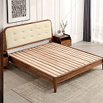 Кровать двуспальная с каркасом из дерева и мягким изголовьем Moon Walnut Bed варинант исполнения - 4 | Loft Concept в Барнауле