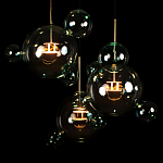 Люстра подвесная с прозрачными бирюзовыми стеклянными шарами и круглым основанием 3 лампы Giopato & Coombes варинант исполнения - 6 | Loft Concept в Барнауле