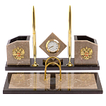 Настольный письменный набор из бежевого мрамора с часами Marble Accessory варинант исполнения - 1 | Loft Concept в Барнауле