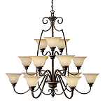 Люстра трехъярусная бронзового цвета с 15-ю кремовыми плафонами в форме чаш Hinkley варинант исполнения - 1 | Loft Concept в Барнауле