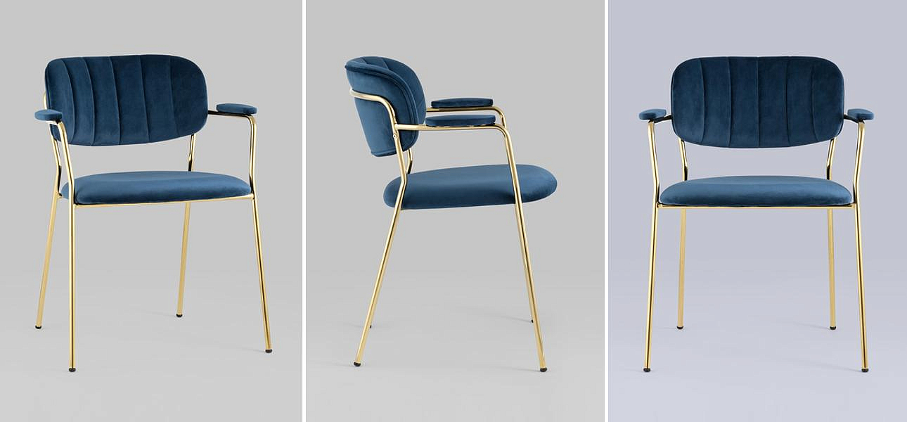 Стул Singer Chair Золотой Металл Синий Велюр Стул Singer Chair Золотой Металл Синий Велюр - Loft-Concept в Барнауле