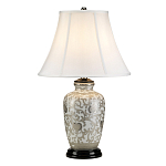 Настольная лампа с фарфоровым основанием с декоративным орнаментом и белым абажуром на темной круглой подставке Elstead Lighting варинант исполнения - 11 | Loft Concept в Барнауле