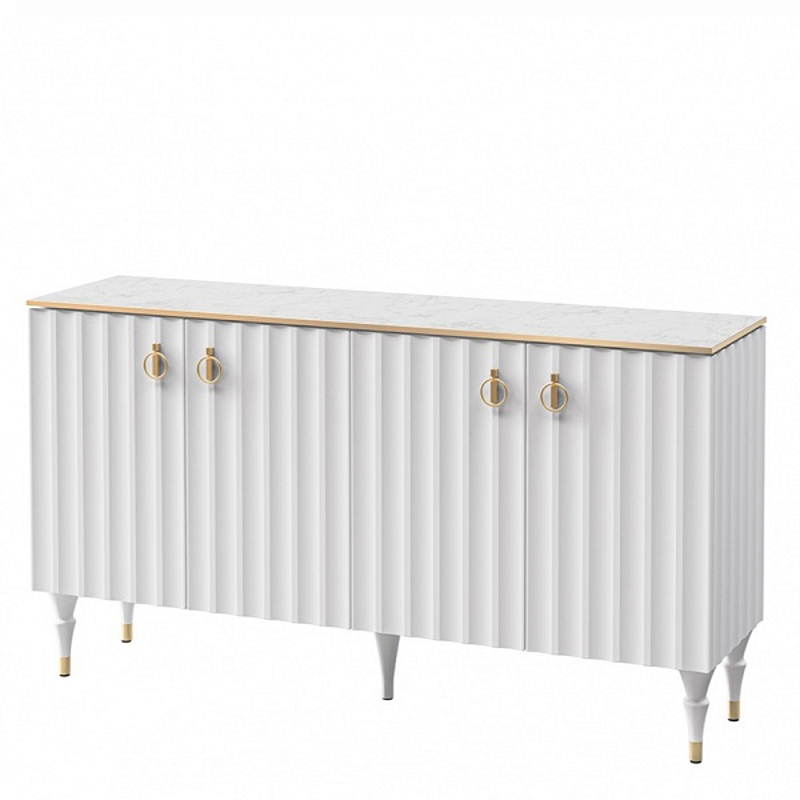Консоль четырёхдверная с белым рельефным фасадом Expanses of Beauty Белый Золотой Белый Мрамор Bianco в Барнауле | Loft Concept 