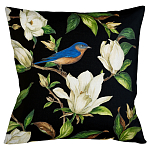 Декоративная подушка чёрная с изображением птицы в саду Blooming Blue Birds варинант исполнения - 1 | Loft Concept в Барнауле
