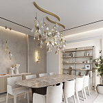 Люстра с золотистыми трубками и прозрачными стеклянными листьями на подвесах Sylva  варинант исполнения - 5 | Loft Concept в Барнауле