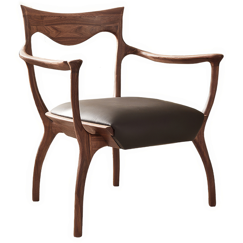 Стул деревянный с мягким сиденьем из коричневой натуральной кожи Moon Walnut Furniture Орех Коричневый Стул деревянный с мягким сиденьем из коричневой натуральной кожи Moon Walnut Furniture Орех Коричневый в Барнауле | Loft Concept