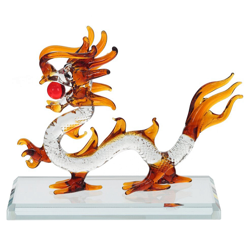 Декоративная стеклянная статуэтка Дракон Glass Dragon Statuette Прозрачное Стекло Янтарный Красный Декоративная стеклянная статуэтка Дракон Glass Dragon Statuette Прозрачное Стекло Янтарный Красный в Барнауле | Loft Concept