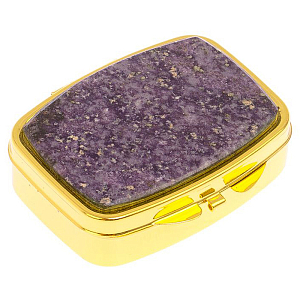 Таблетница карманная прямоугольная с 2-мя отделениями с зеркалом и накладкой из натурального камня Флюорит Gold Stone Pillboxes